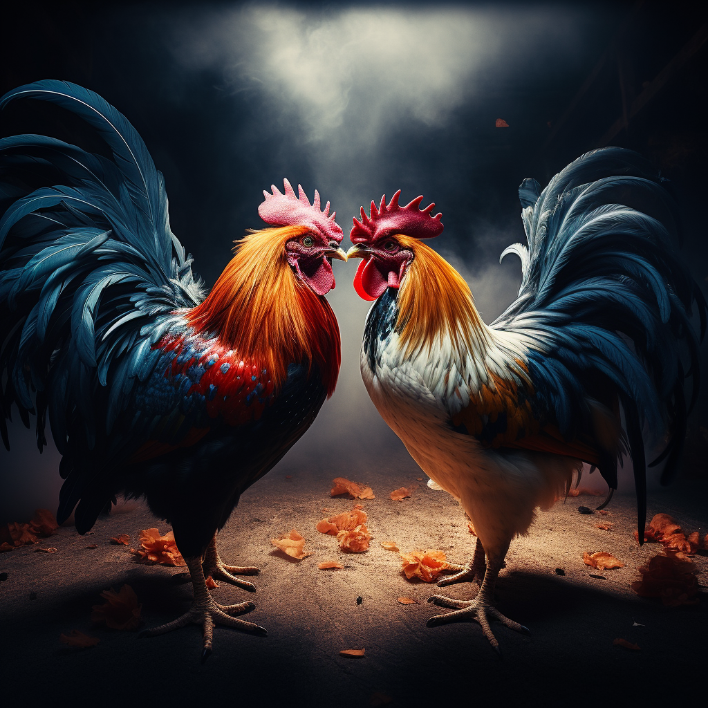 Two roosters recognizing each other