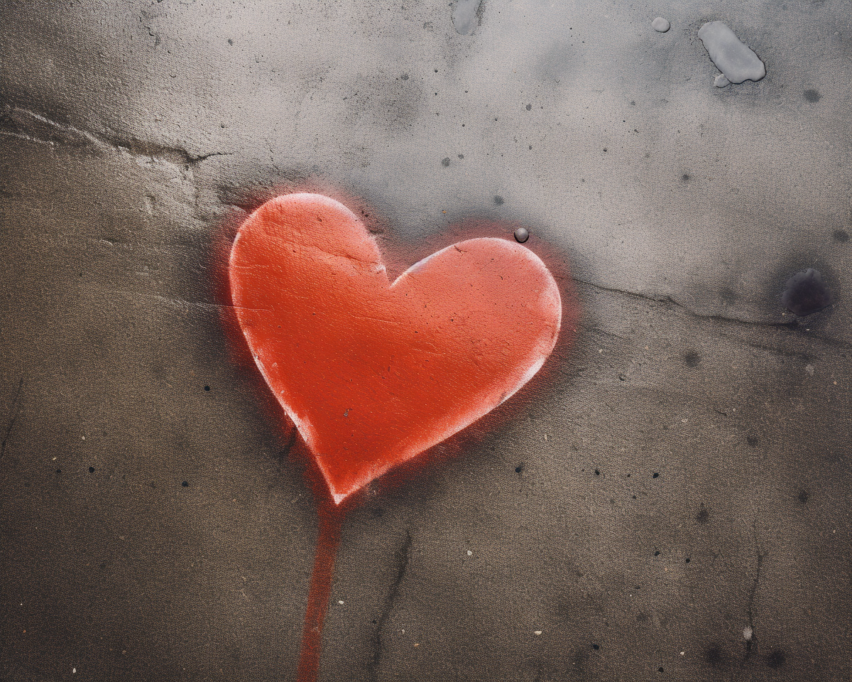 Heart-shaped skid marks on empty tarmac