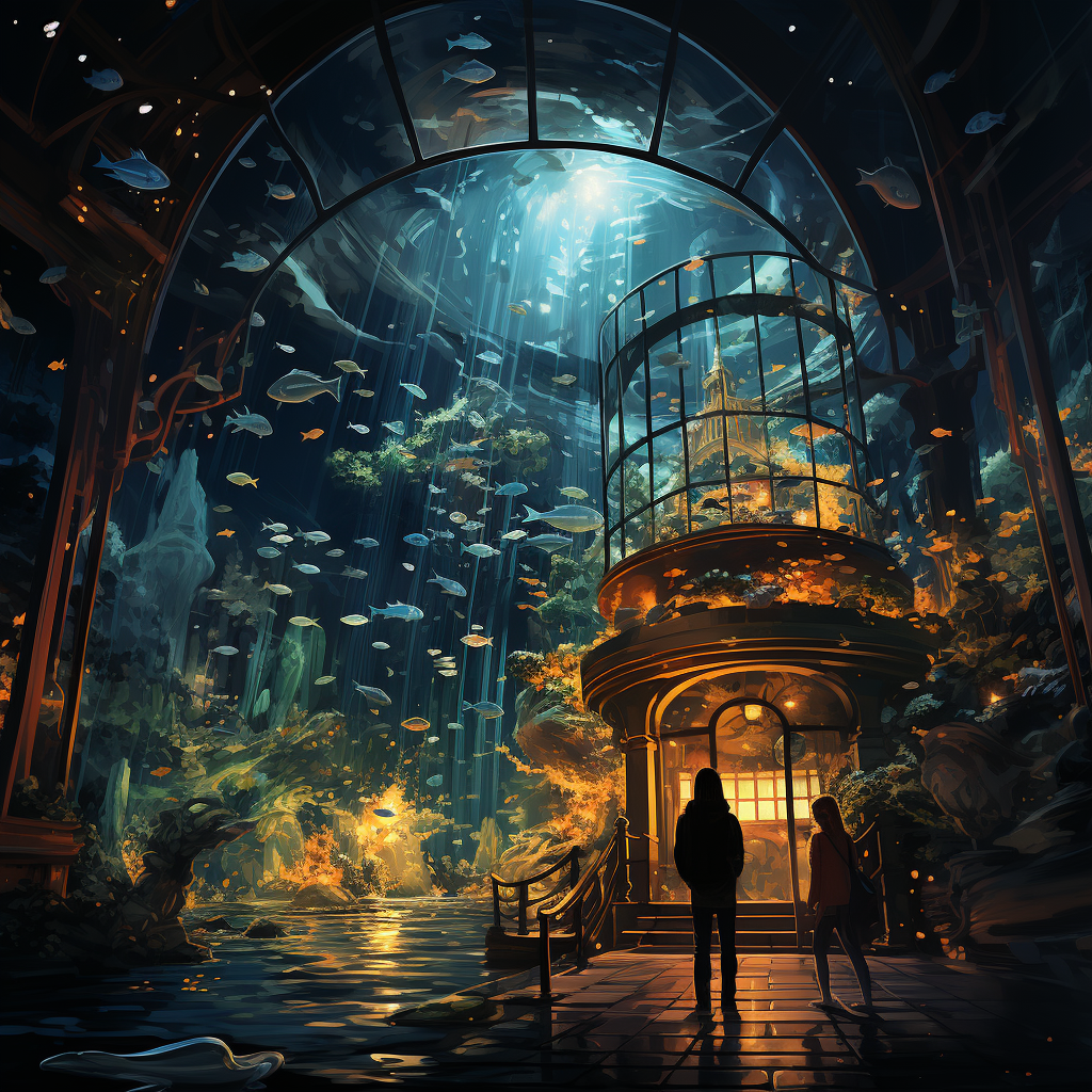 Dream Aquarium Painting with Observed Whales