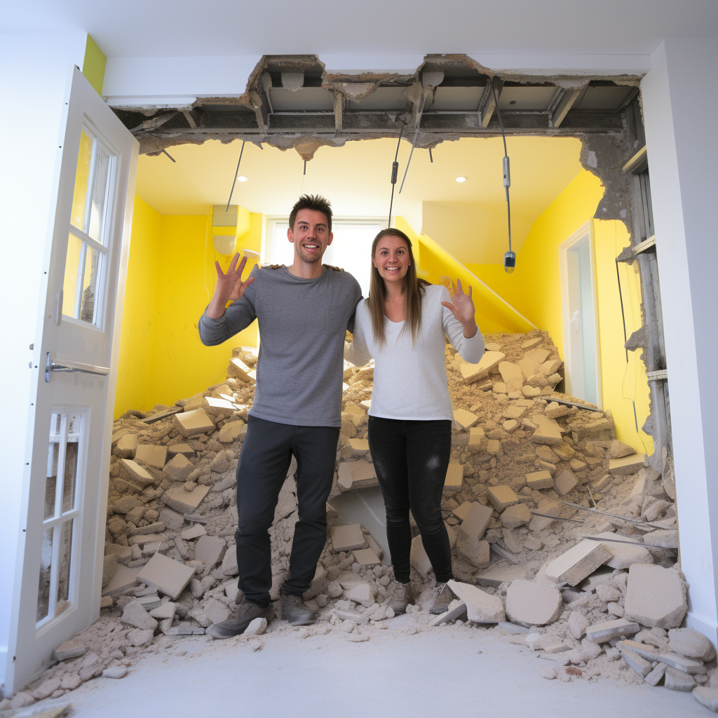 Couple with wonky walls and ceiling