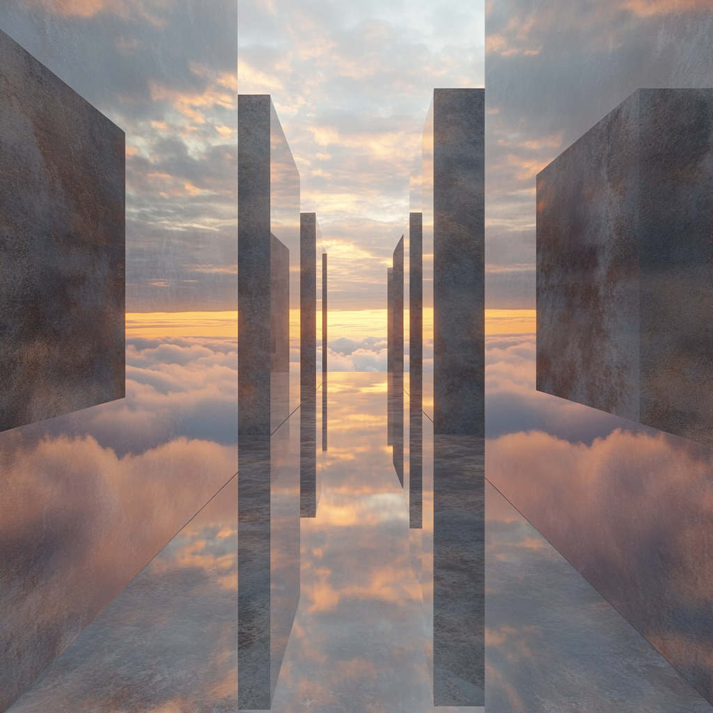 Dreamlike Corridor Reflection Clouds Sunset