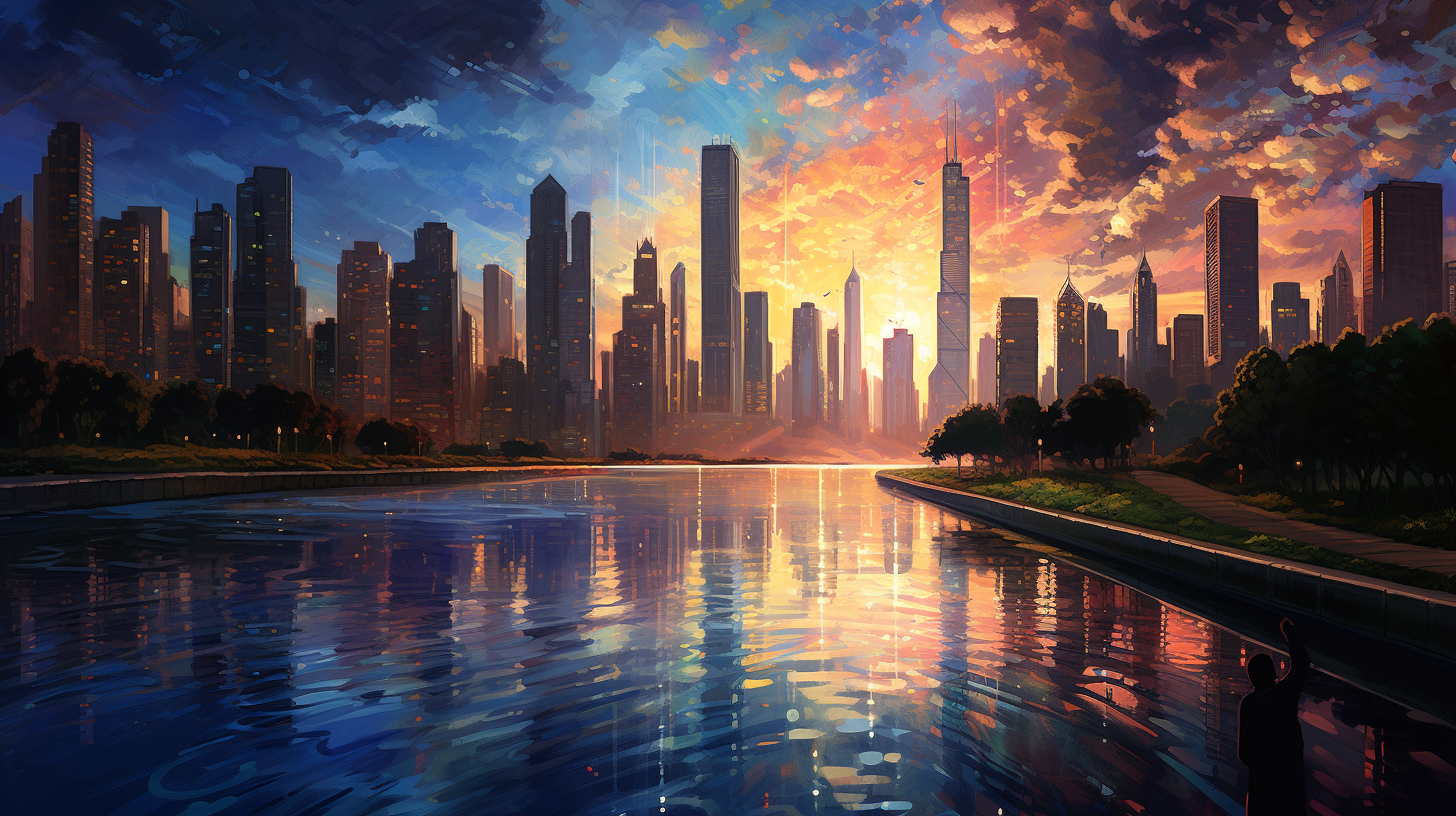 Gorgeous cityscape reflecting on rippling water