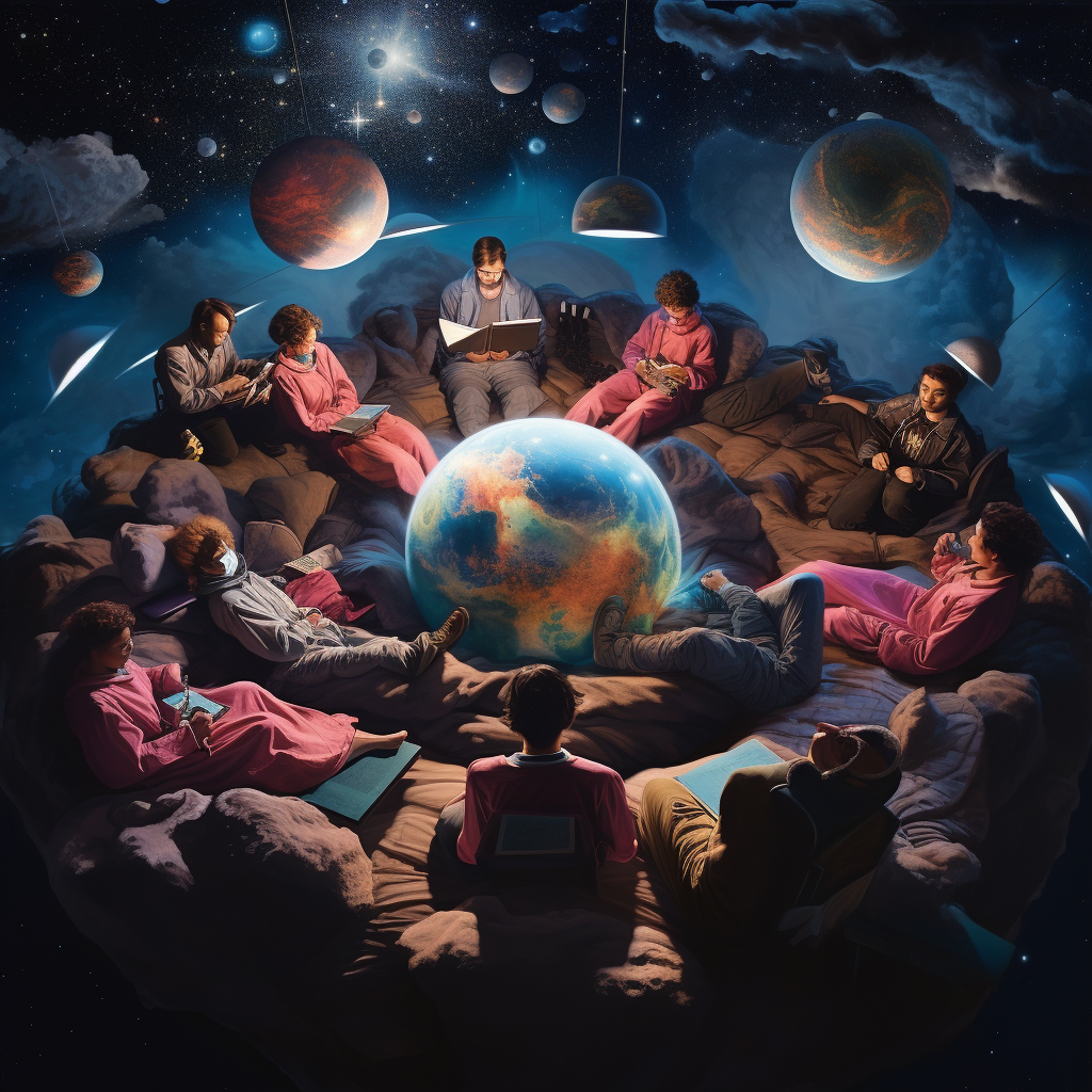 Group of people in nighttime dream circle