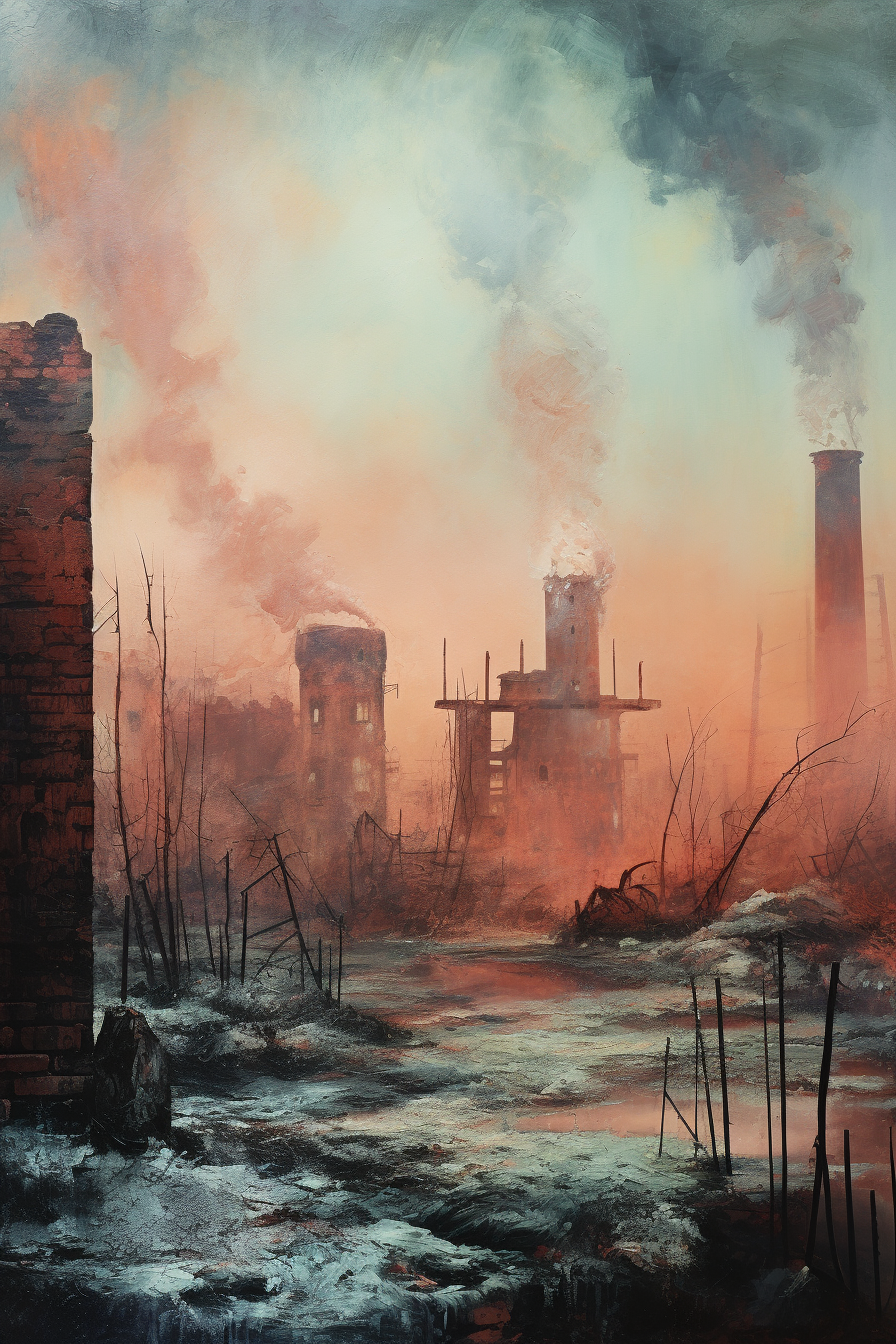 Dreamy cityscape with old brick factories