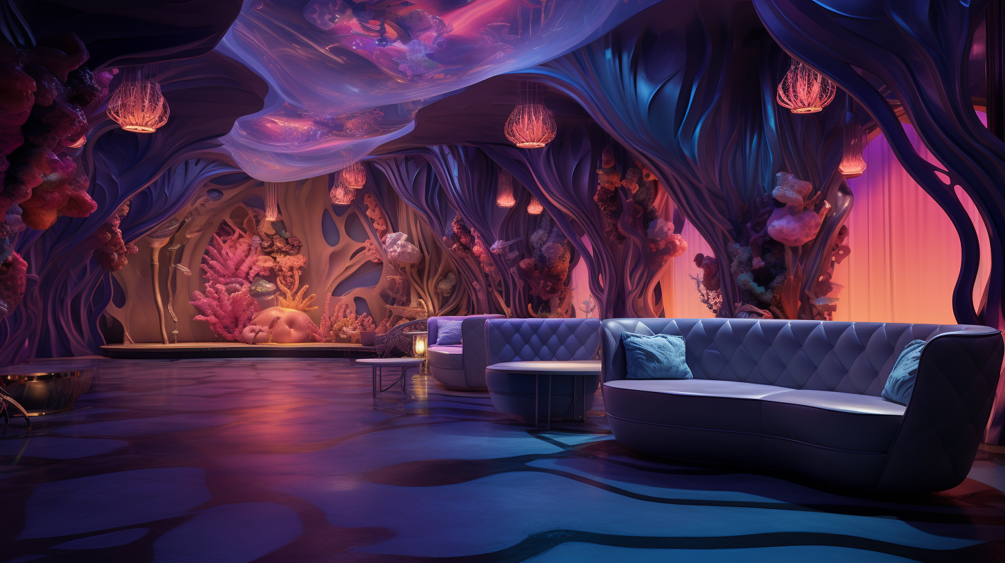 Vibrant mermaid cabaret with stage lights