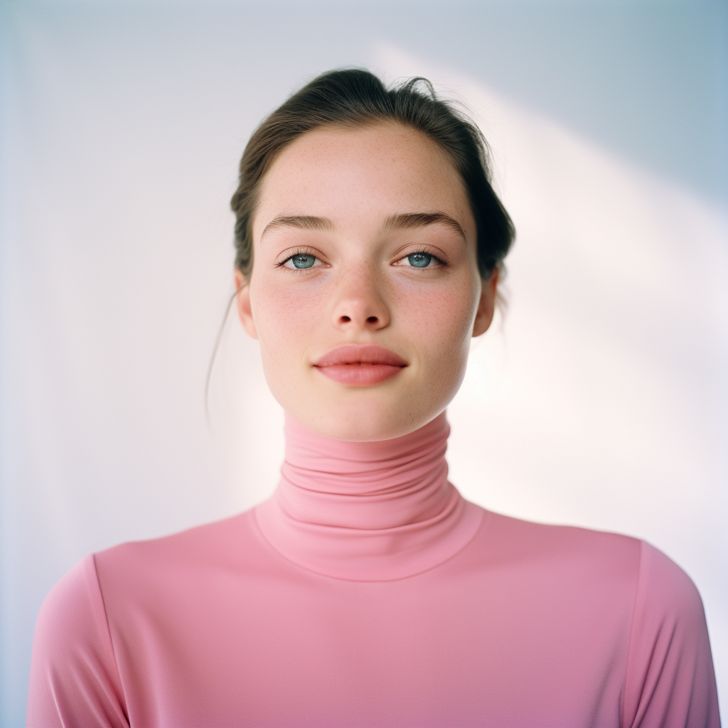 Young female in pink turtle neck shirt