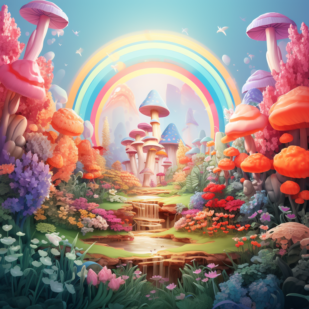 Dreamy Rainbow Fairy Garden Illustration