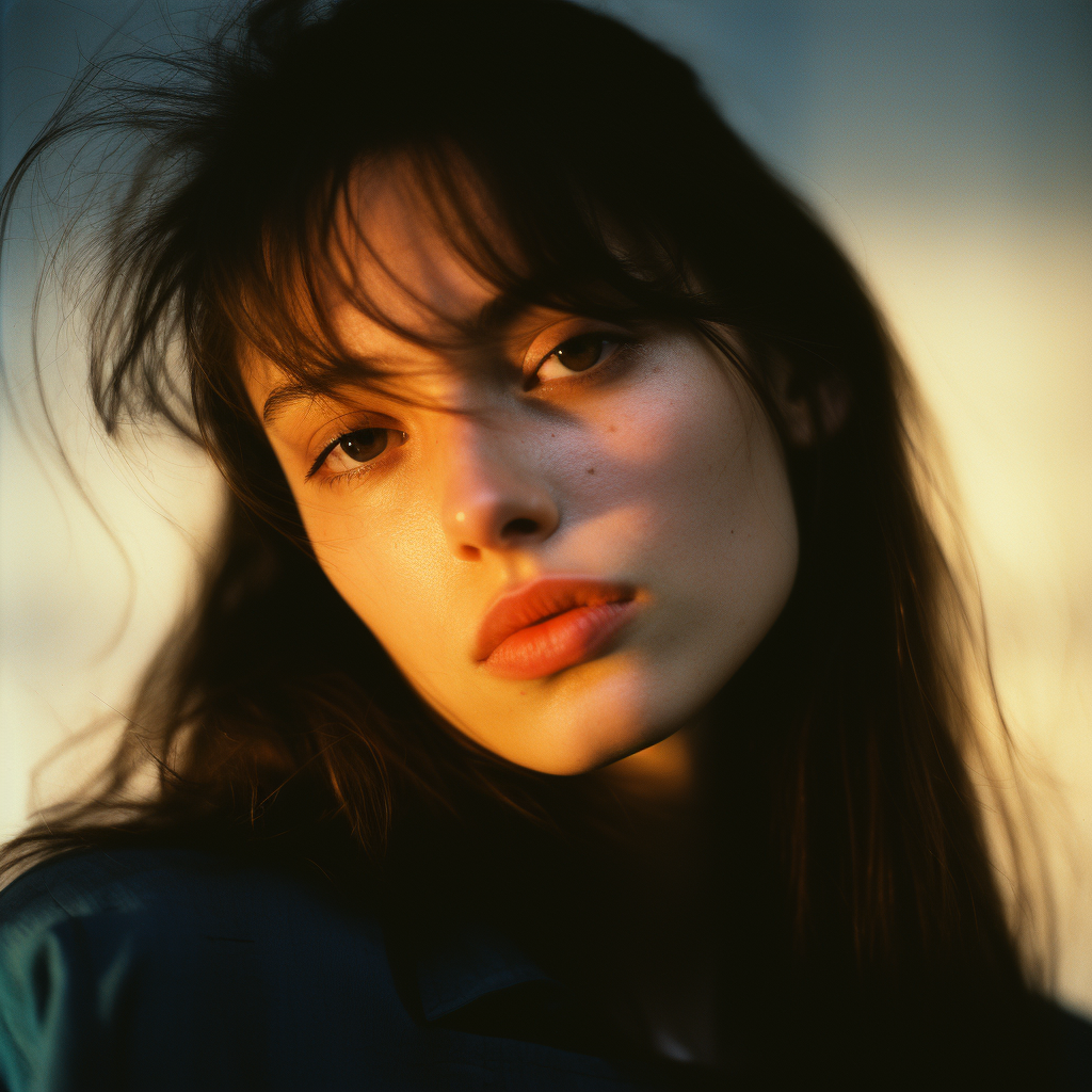 Close-up portrait of a young woman with dreamy lighting