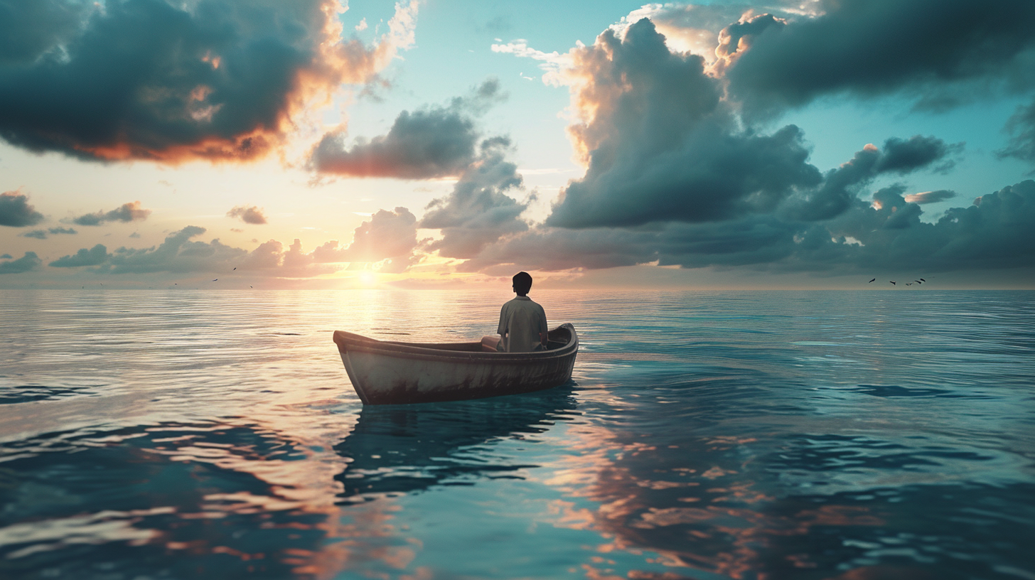 Boy in a boat in the sea