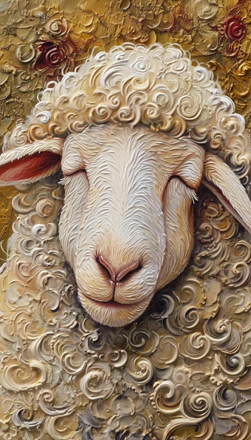 Dreamy Sheep Oil Painting Embroidered Pattern