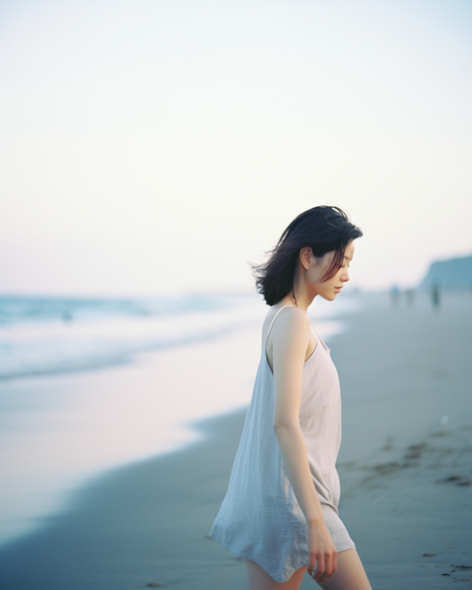 Portrait of a woman walking on the beach