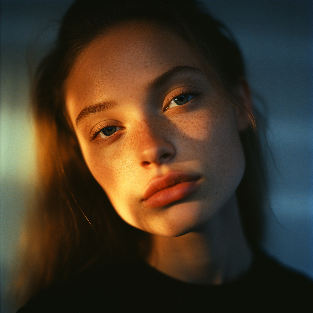 Close-up portrait of a young woman in a dreamy atmosphere