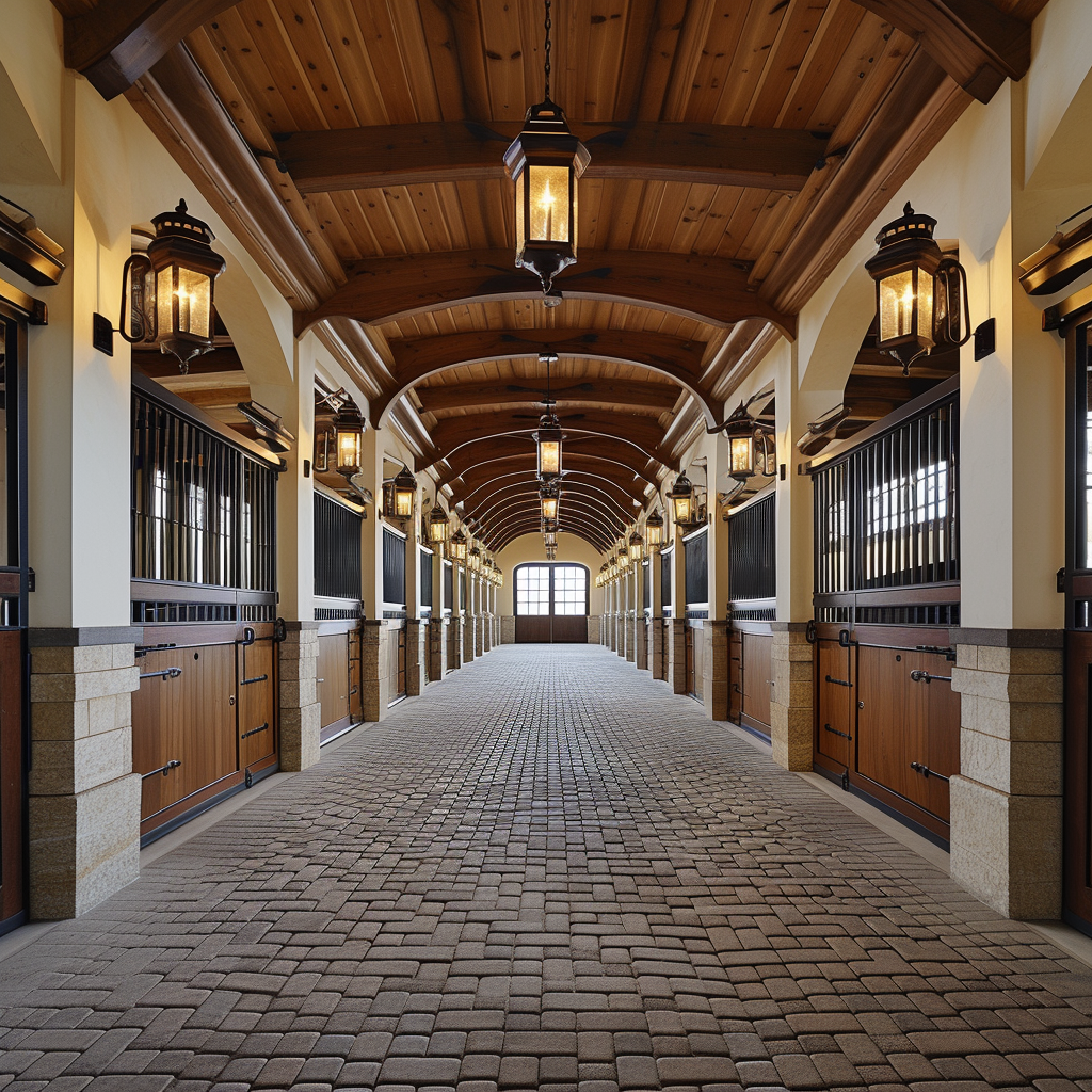 Luxurious dressage farm interior with majestic stalls