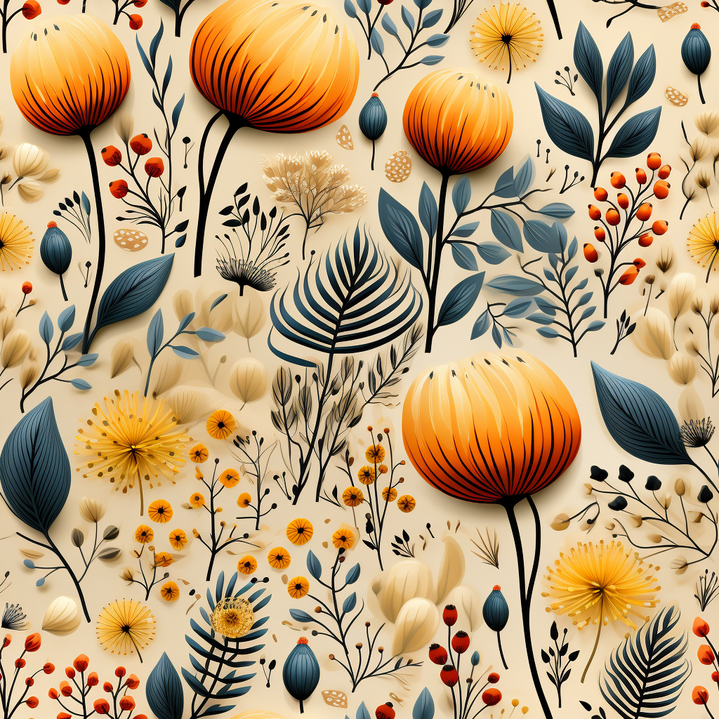 Stunning dried flowers block print artwork