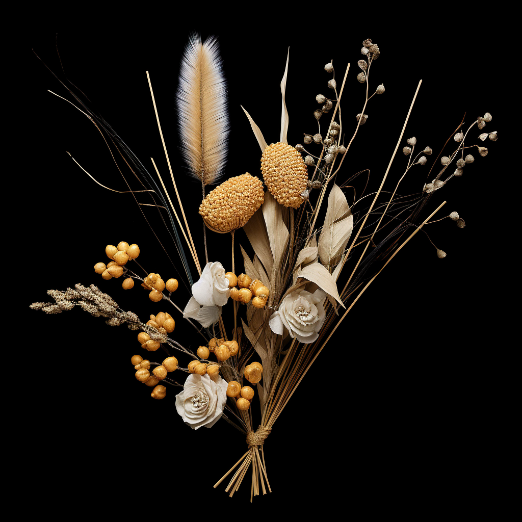 Dried flowers on black background