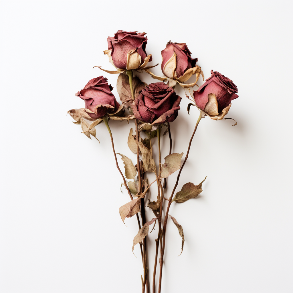 Dried Out Roses on White Background