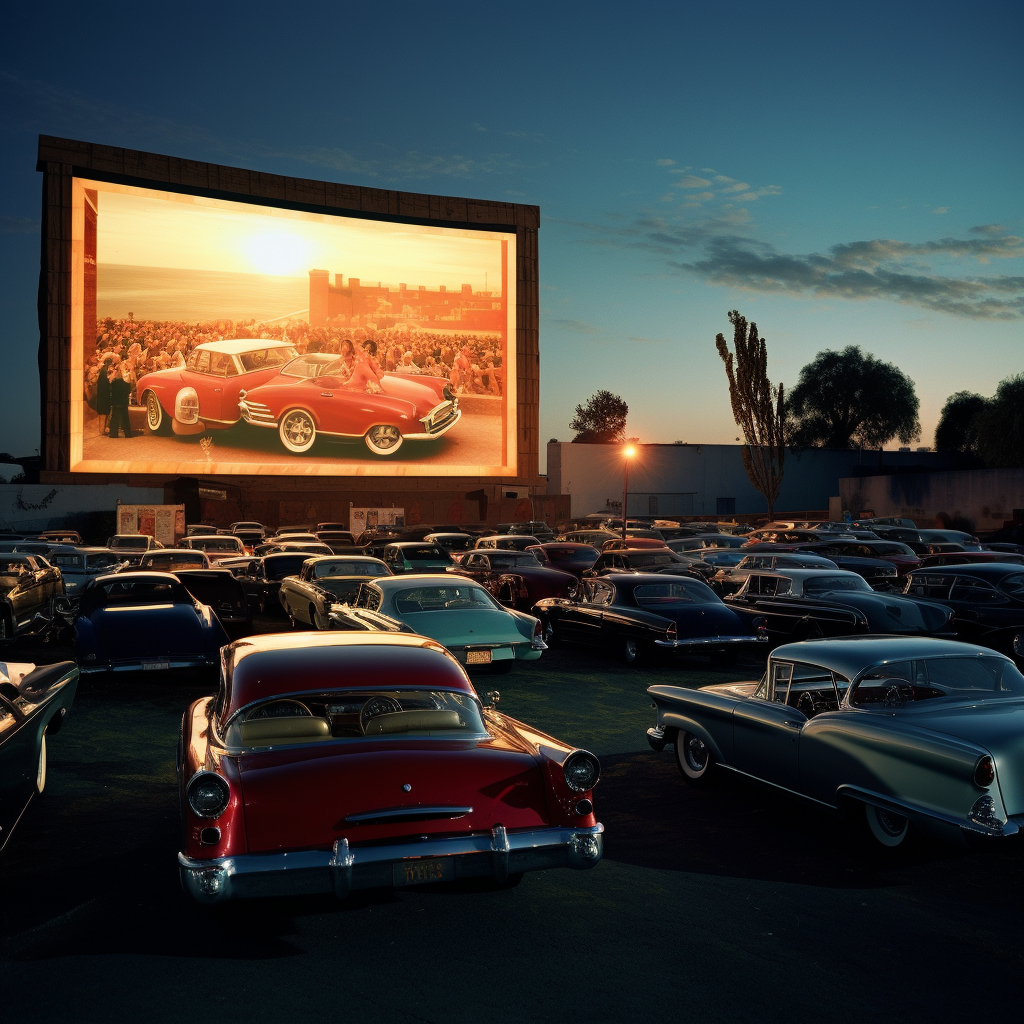 Classic movie drive-in cinema scene