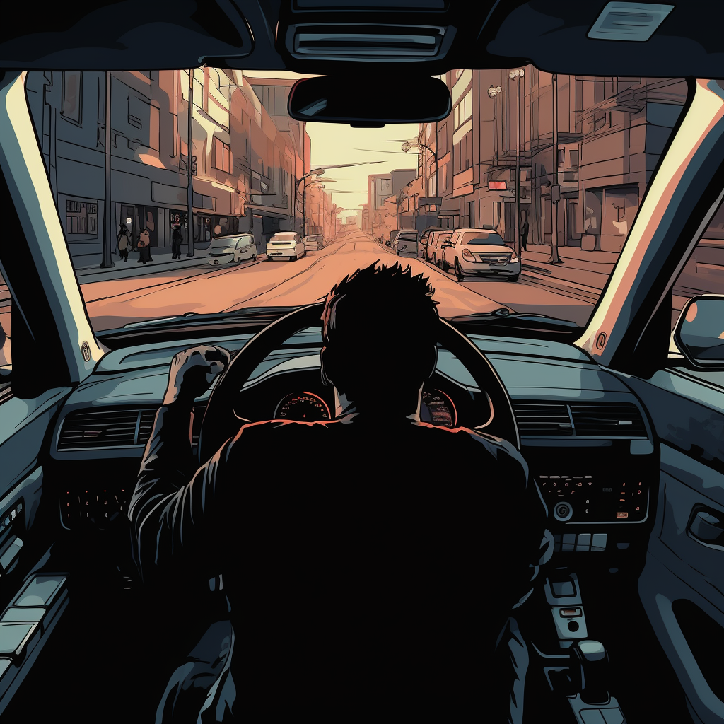 Illustration of Driver's POV Behind the Wheel