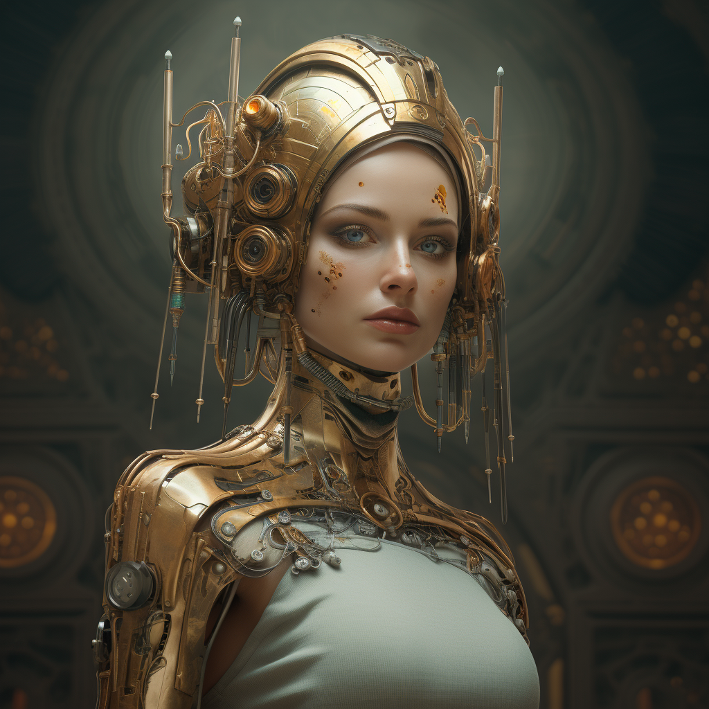 Female droid in futuristic setting