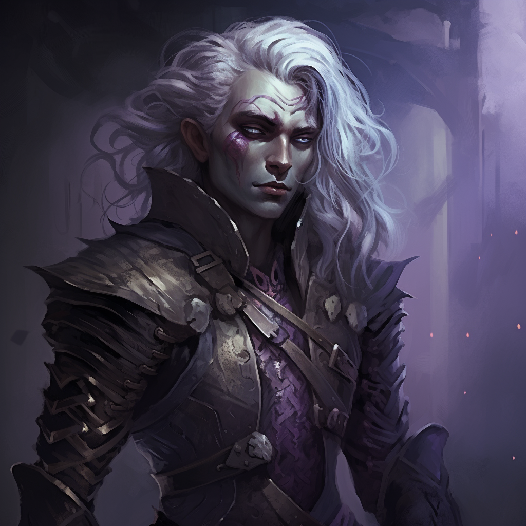 Drow Half-Elf Male Rogue with Lilac Purple Skin