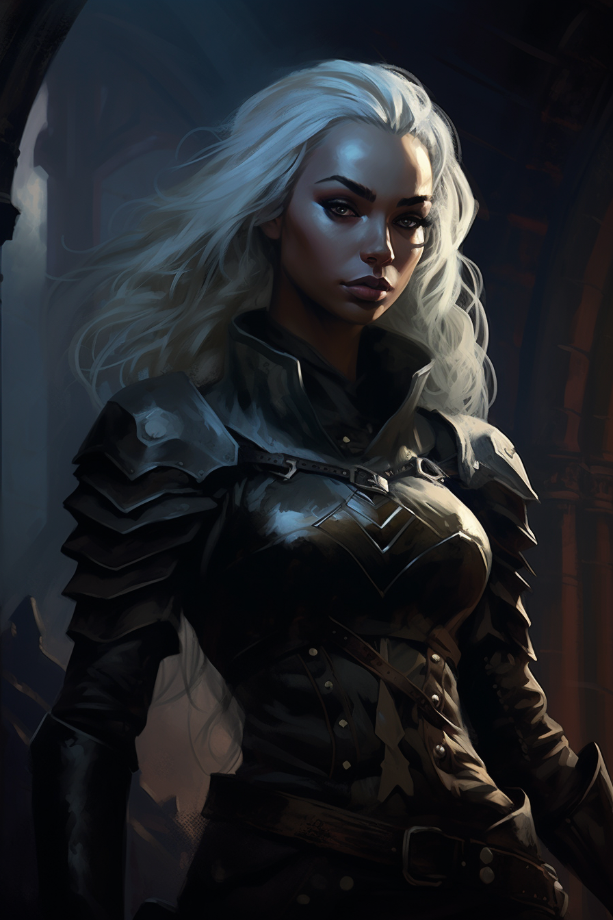 Beautiful Drow Warrior in Black Leather Armor