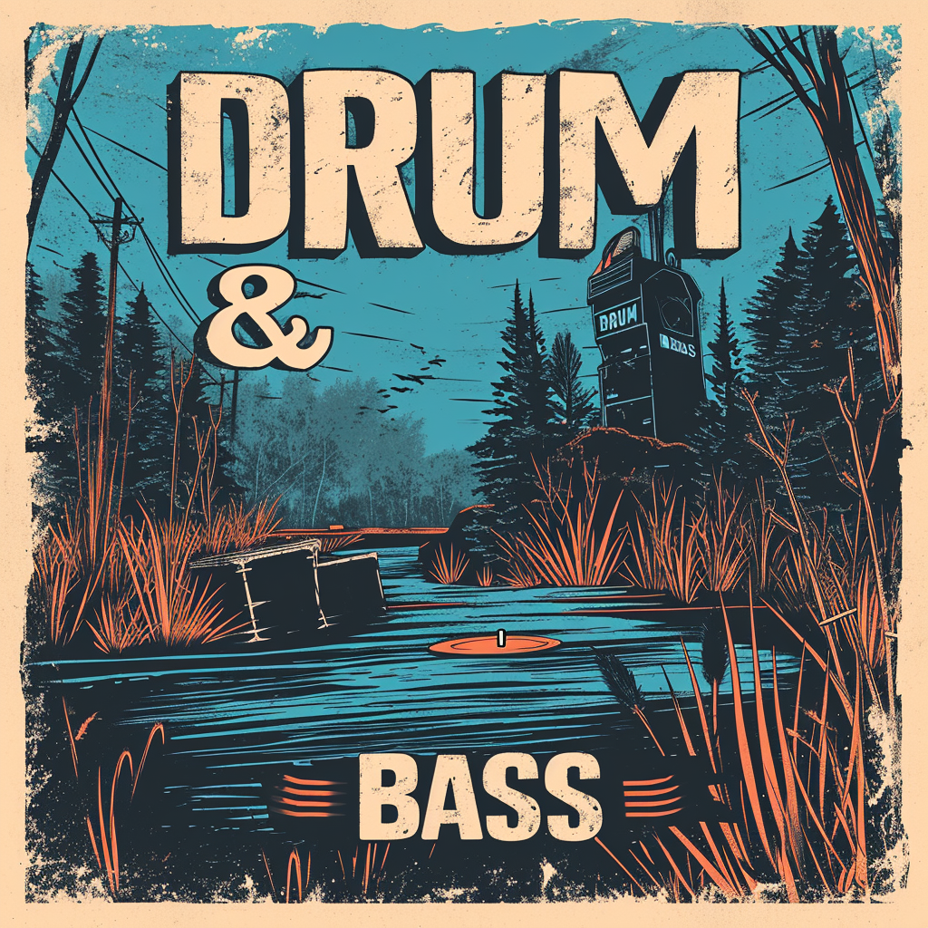 Vintage drum and bass poster illustration