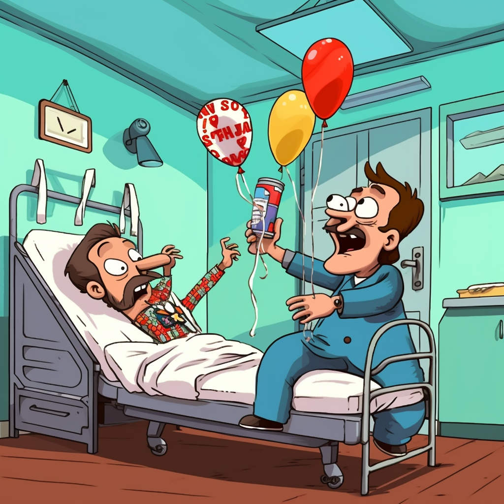 Funny cartoon of treating drunk patient