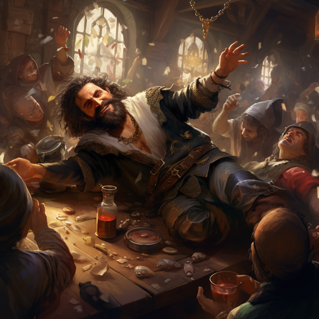 Drunk Medieval Man Dancing in Tavern