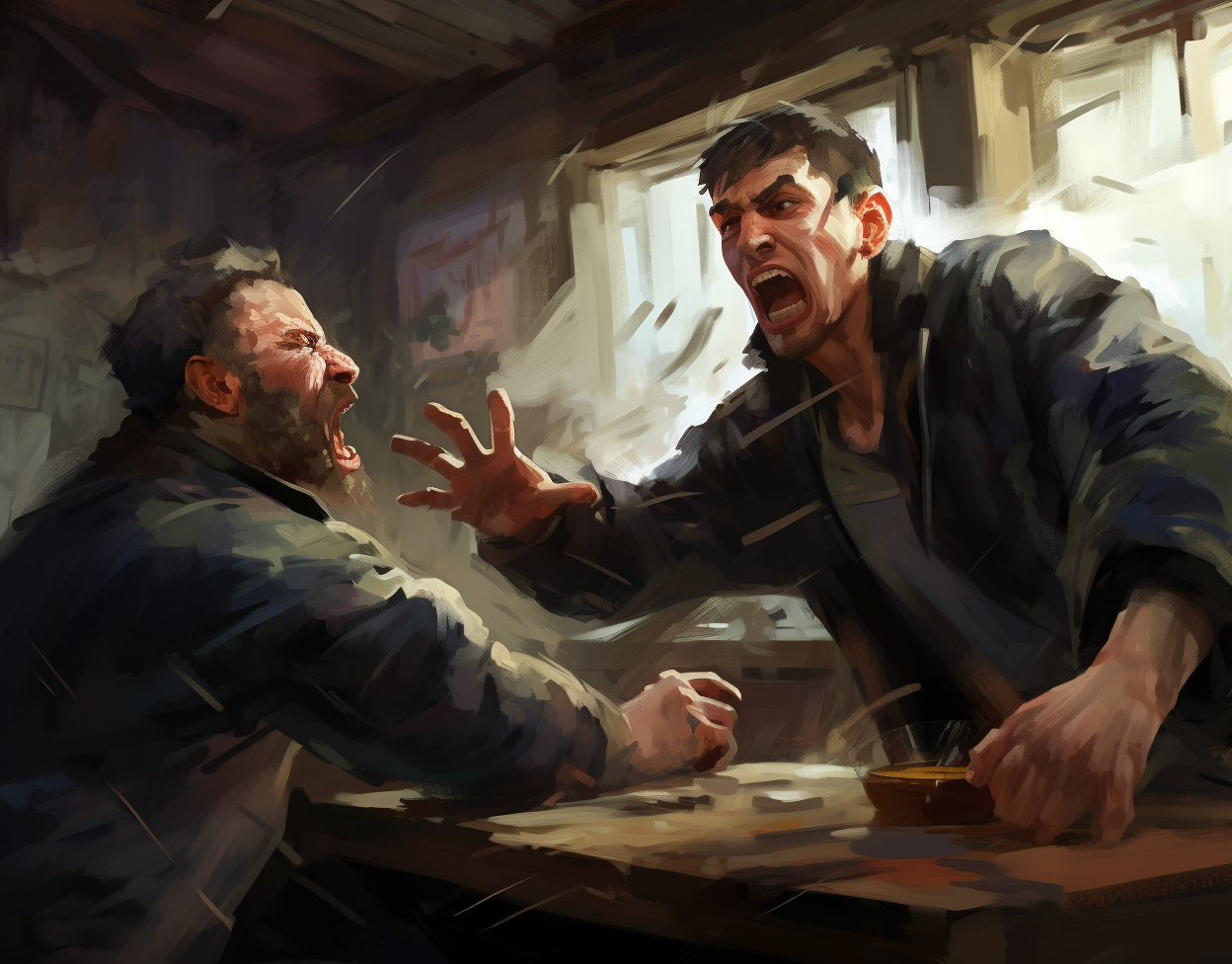 Illustration of a drunken Russian bar fight