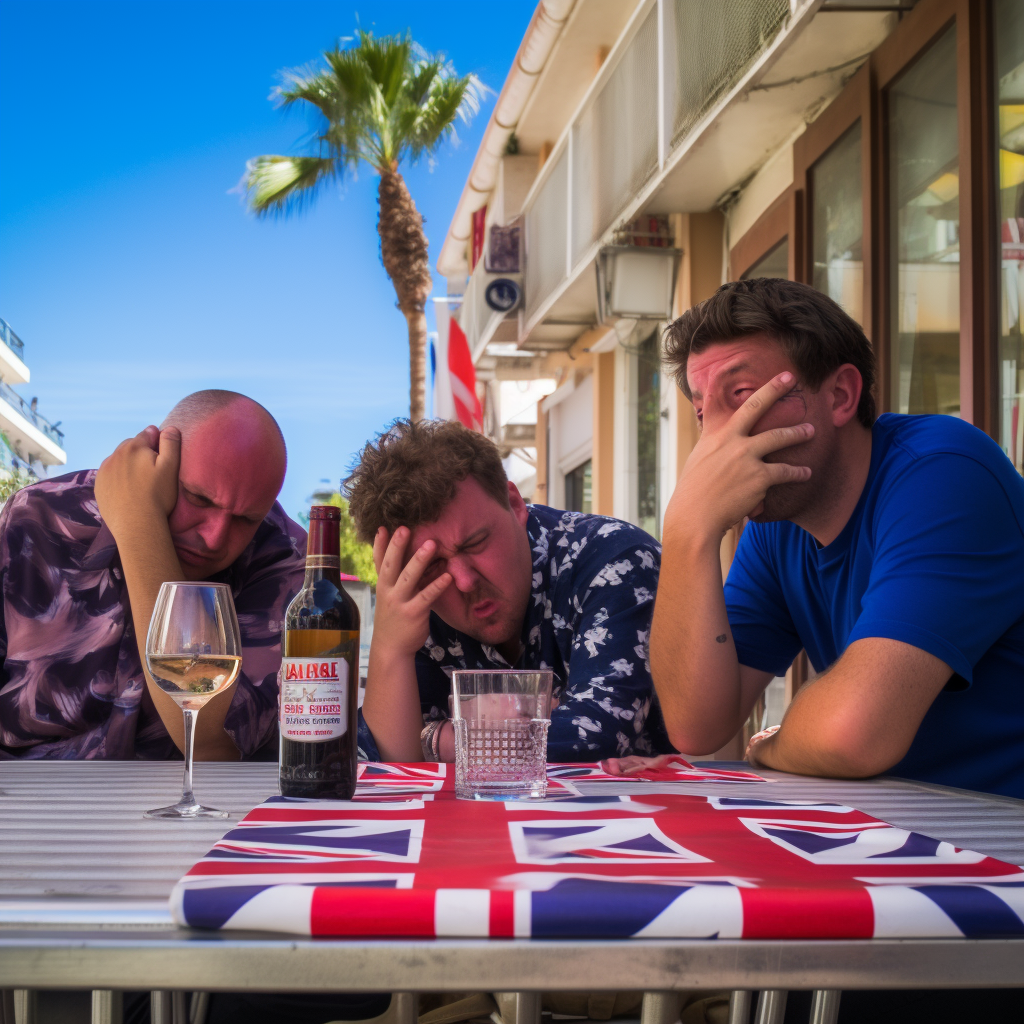 Group of drunken Britons in Costa del Sol