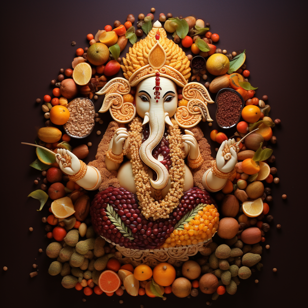 Ganesha sculpture made of dry fruits