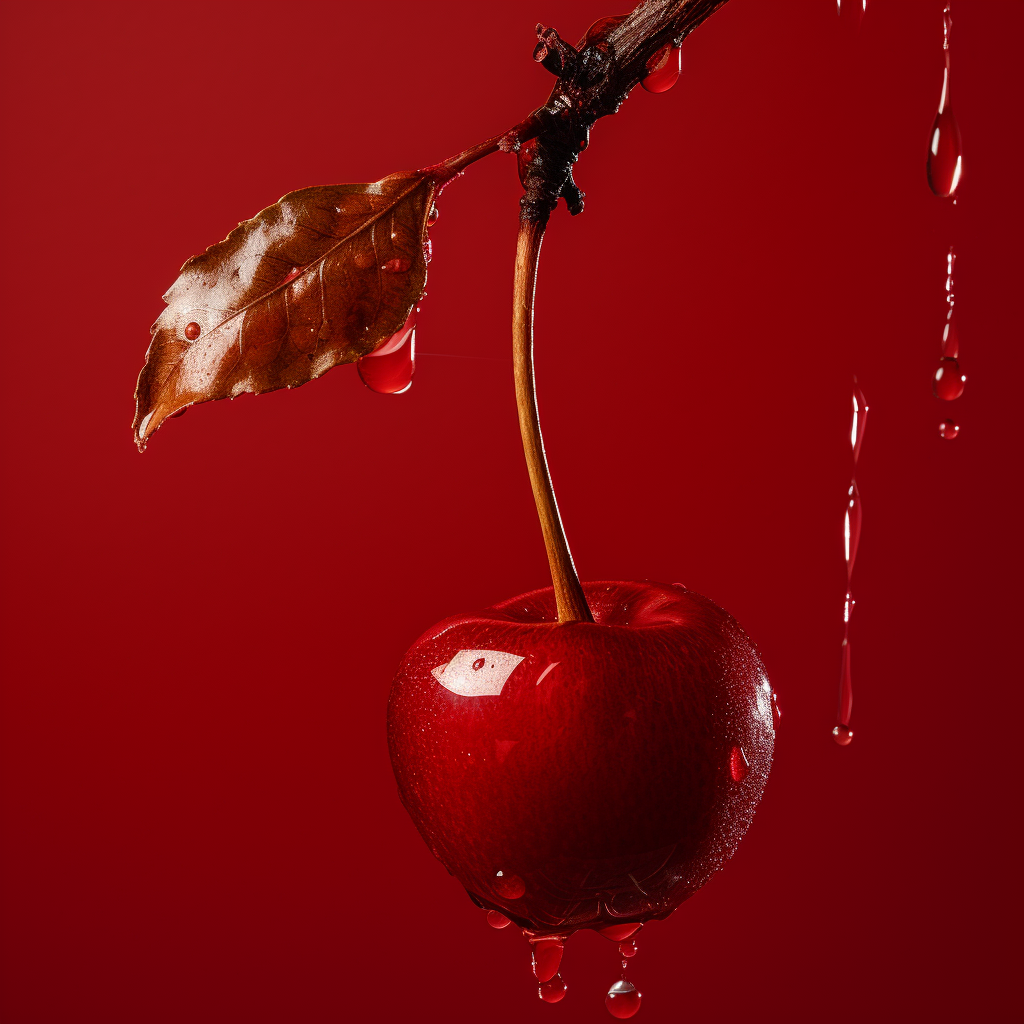 Juicy dry cherry on vibrant red background