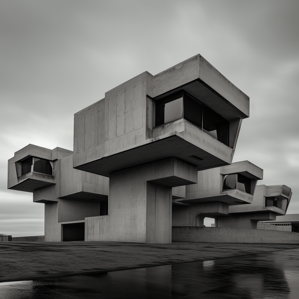 Unique brutalist architecture with DSLR camera