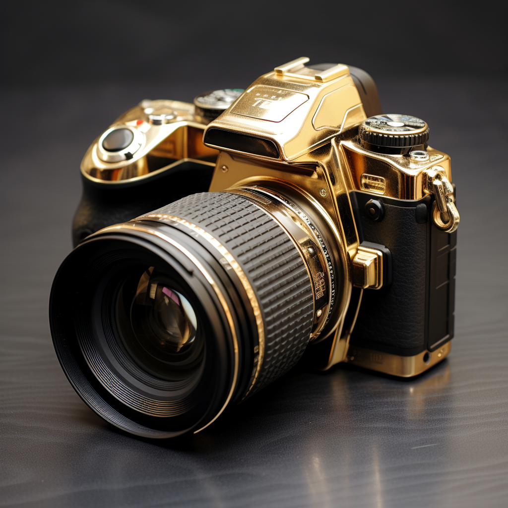 DSLR square camera with gold lens