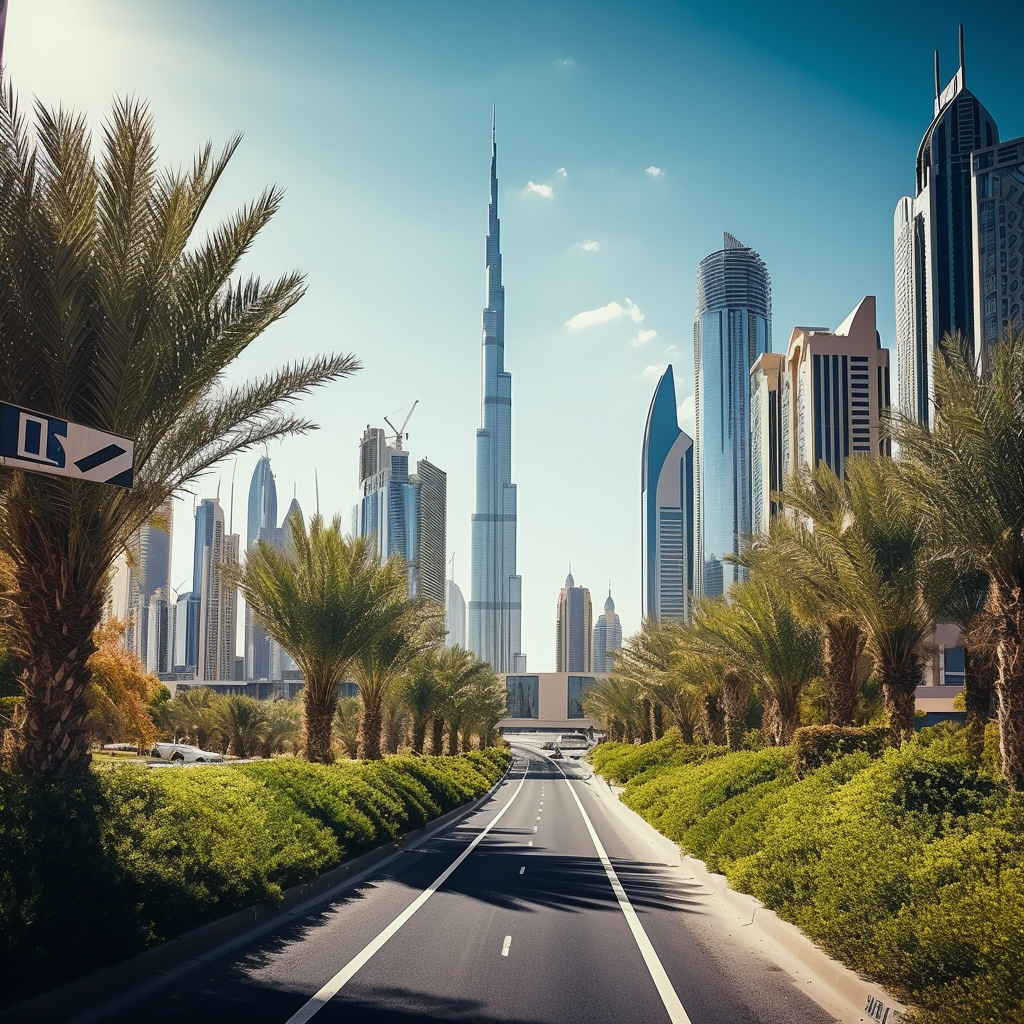 Dubai Burj Khaleefa Road Greenery