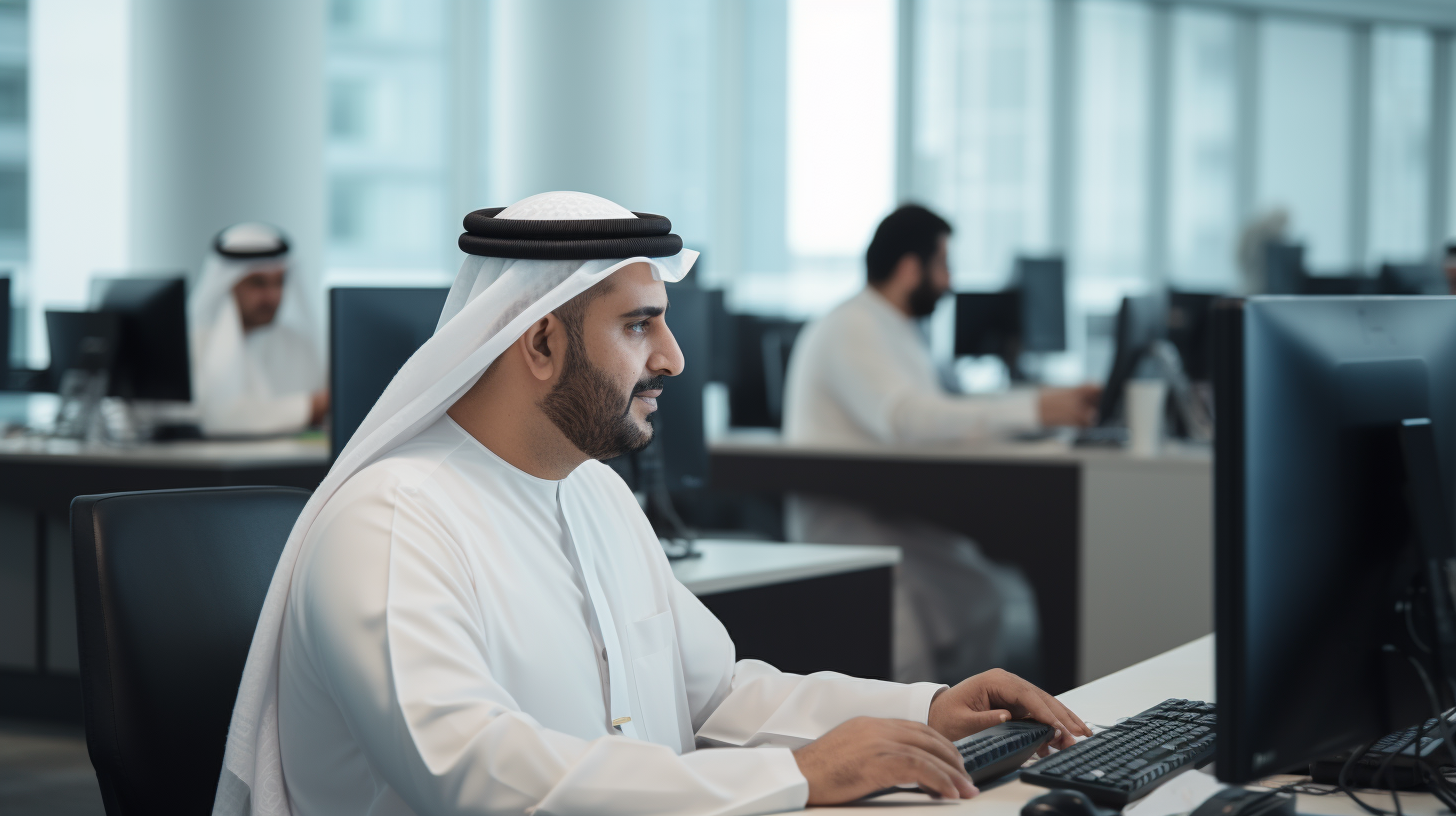 Dubai government employees working in office