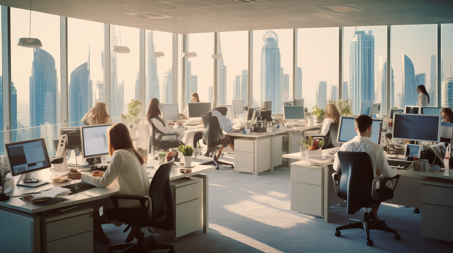 Dubai government employees working in the office