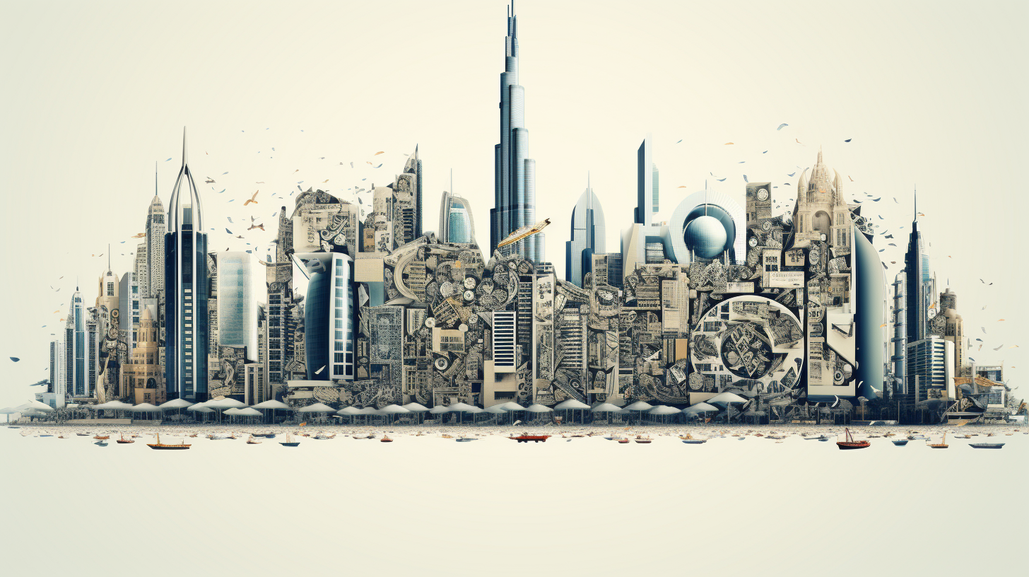 Graphic design showcasing Dubai's vibrant culture and architecture