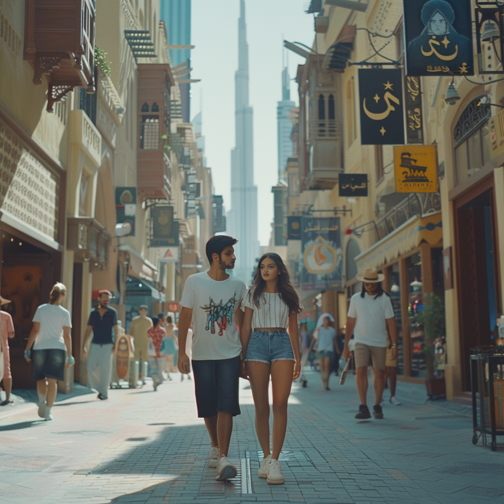 Students Walking in Dubai Landscape