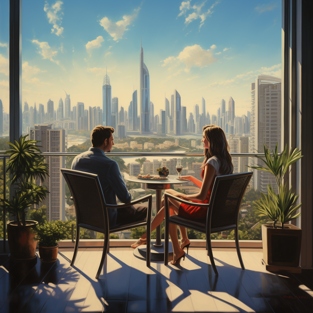 Couple enjoying terrace view in Dubai