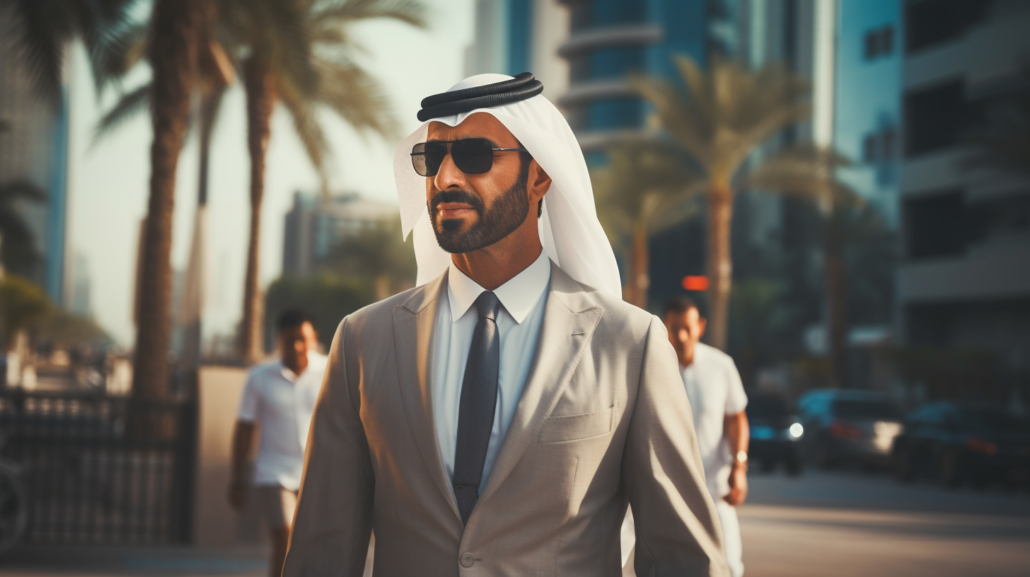 Close-up of businessman walking in Dubai