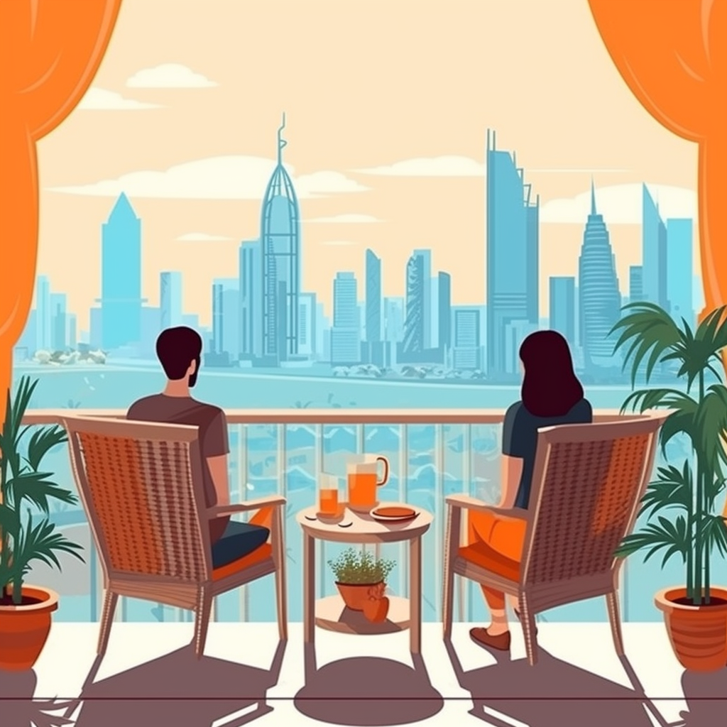 Couple enjoying terrace view in Dubai