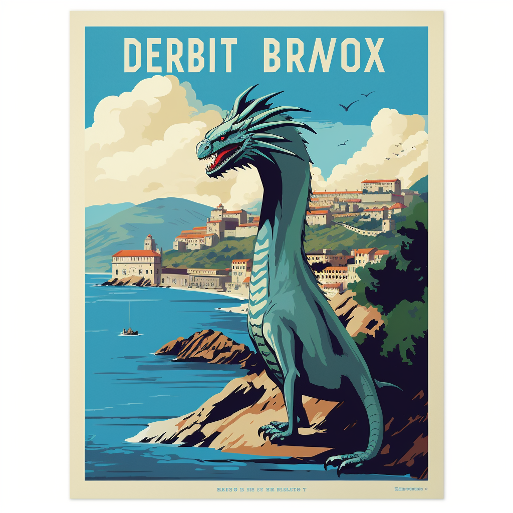 Dubrovnik travel poster with Drogon dragon