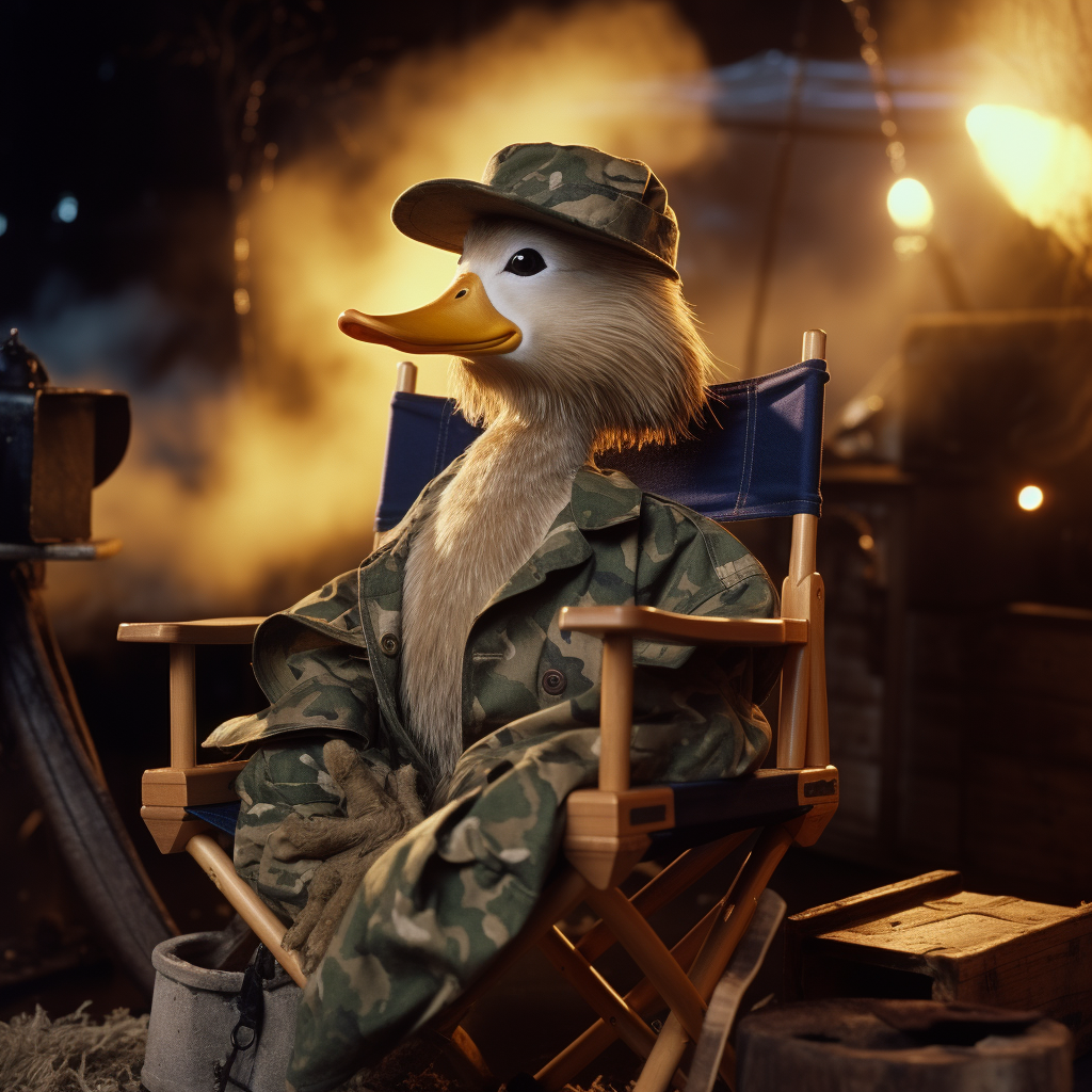 Mallard duck sitting in director's chair