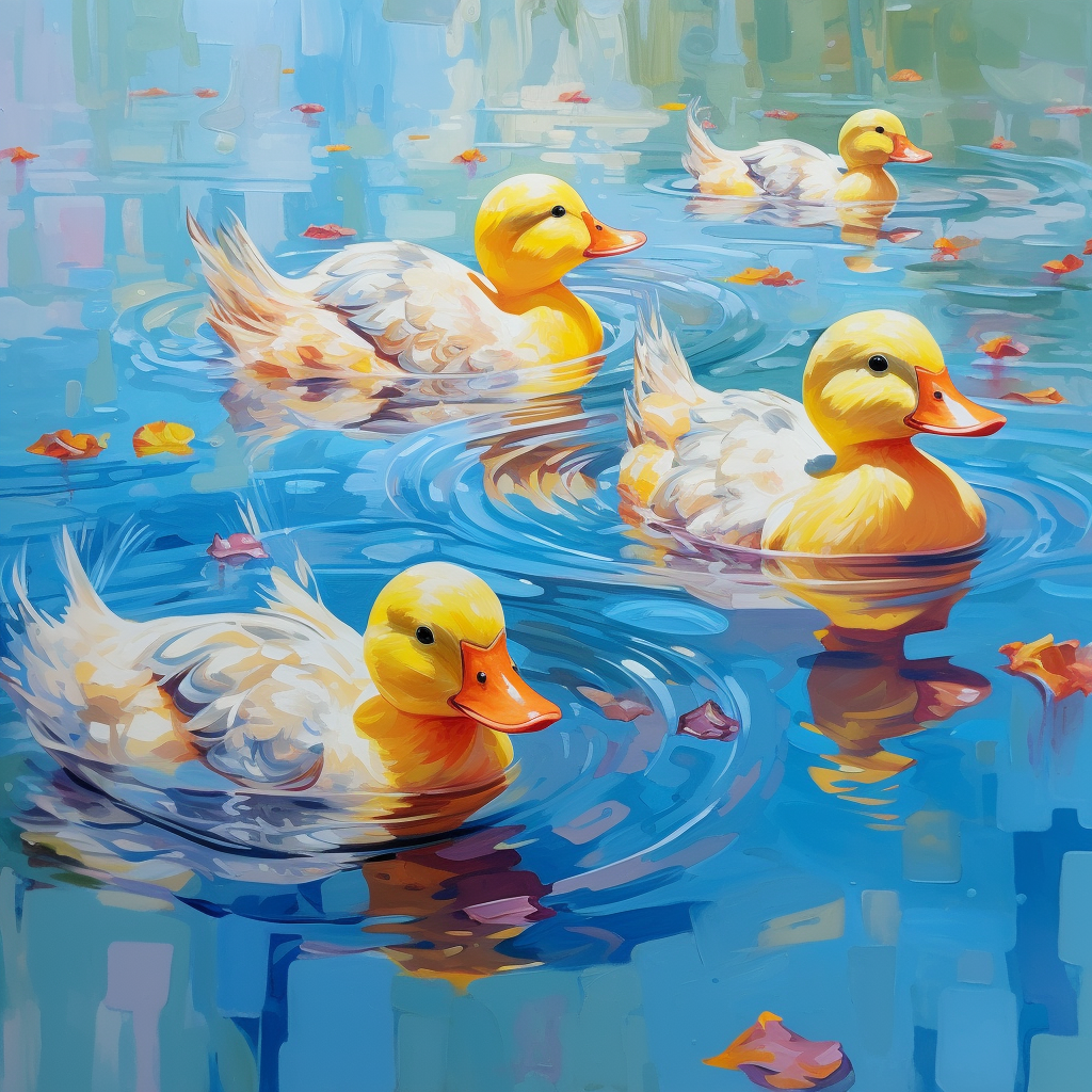 Cute ducks and ducklings in water