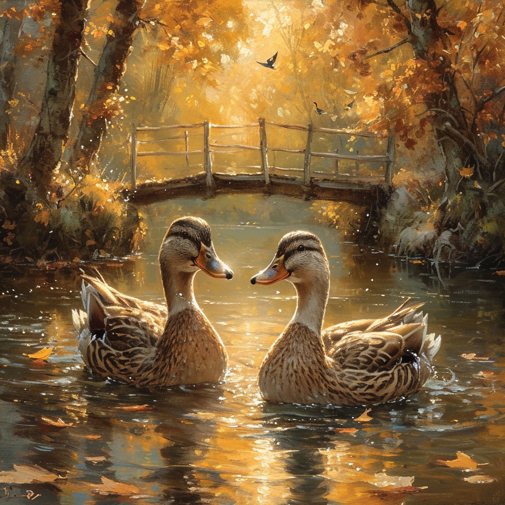 Ducks in Love Swimming River