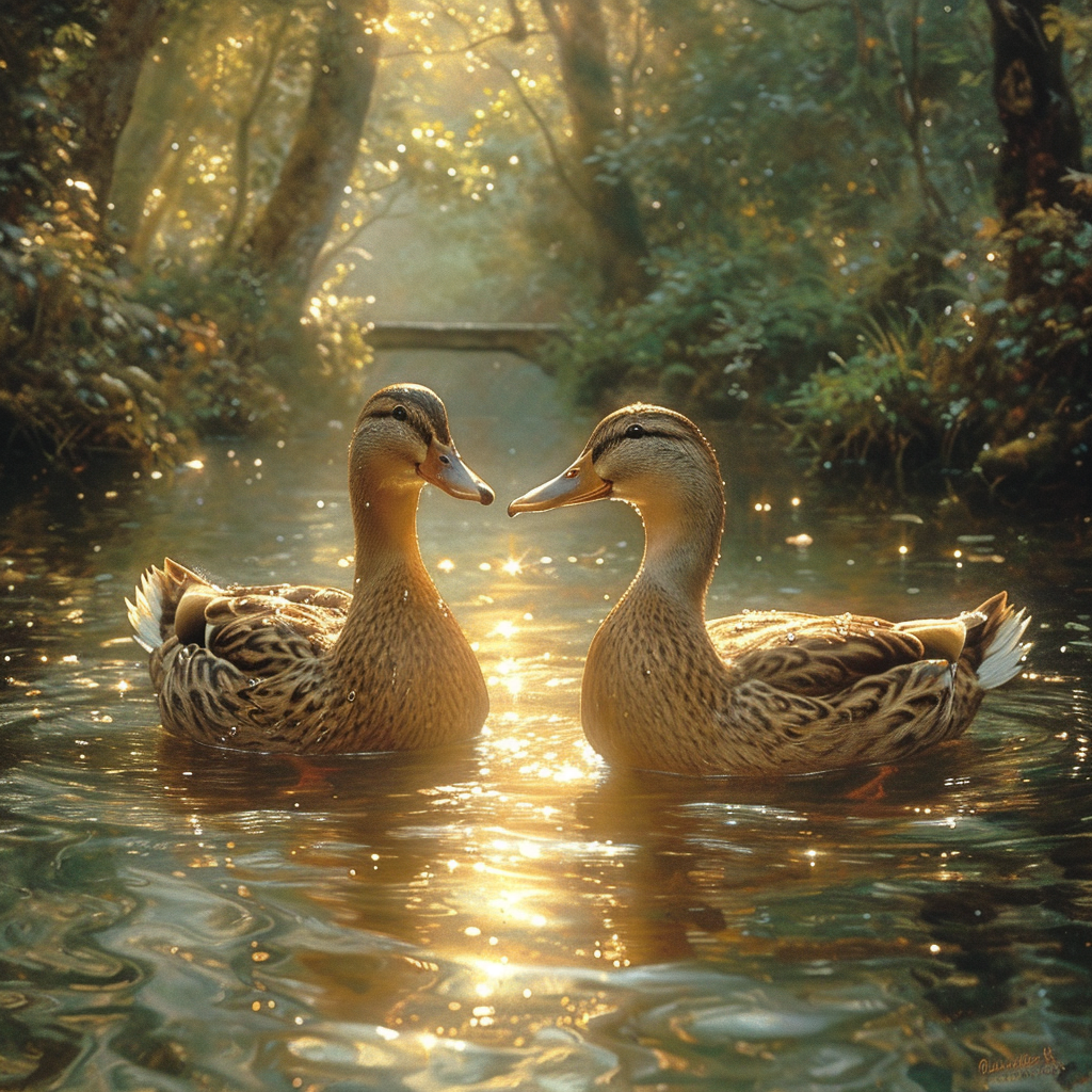 Ducks in Love Swimming