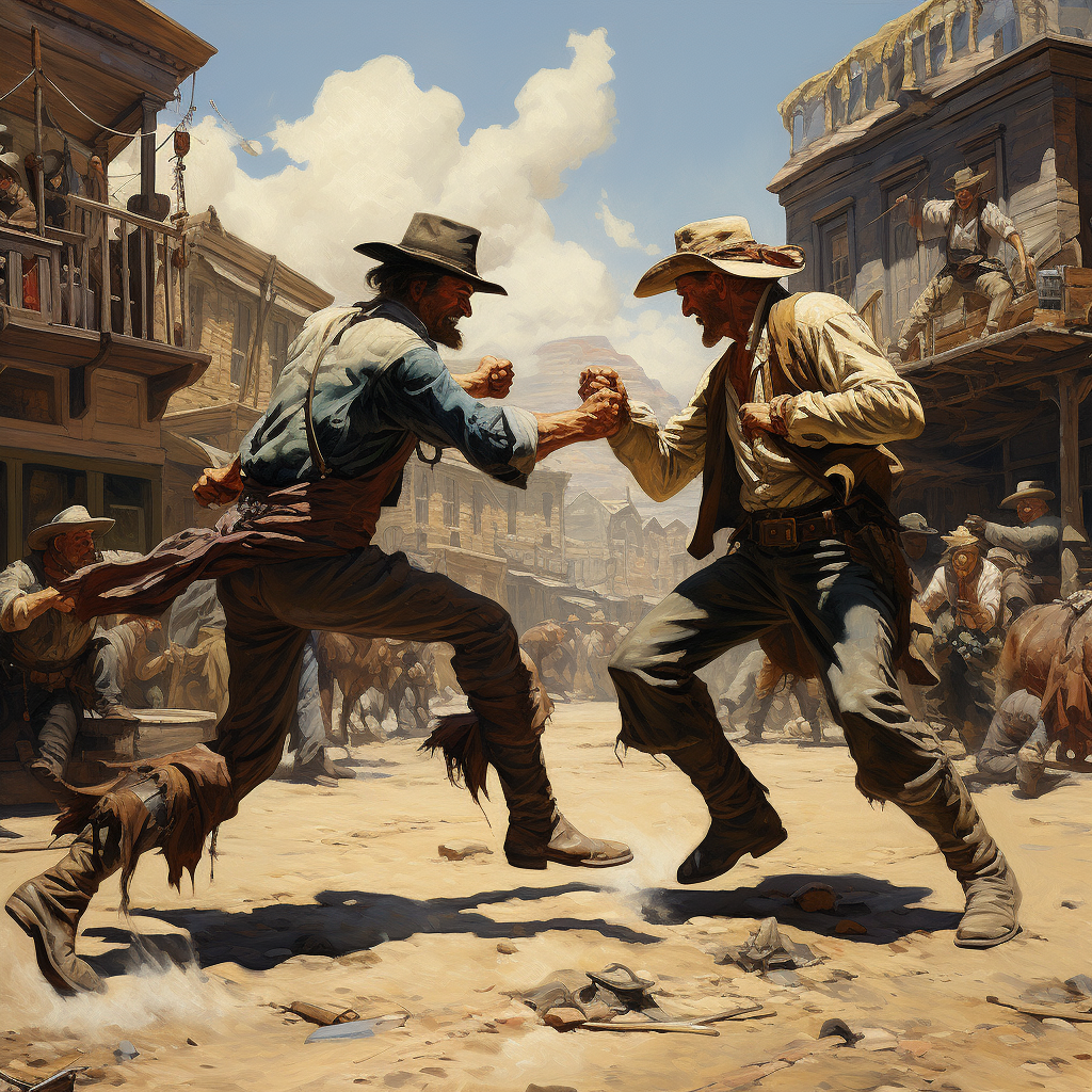 Cowboys Dueling in Wild West with Subway Sandwich