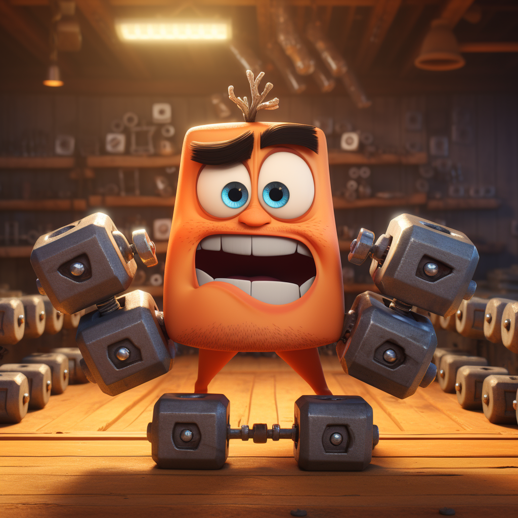 100 pound dumbbells Pixar 3D style