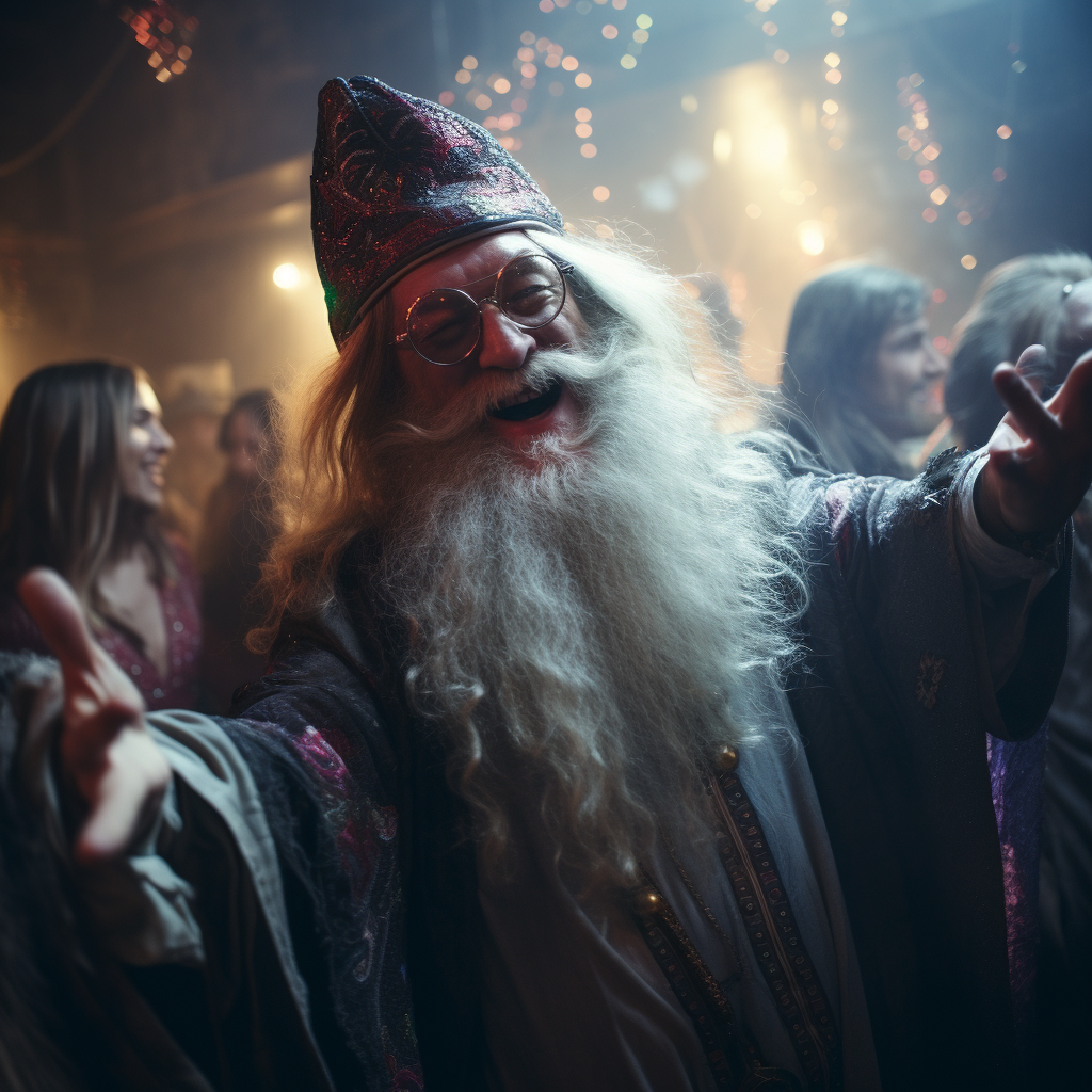 Dumbledore enjoying a wild warehouse rave